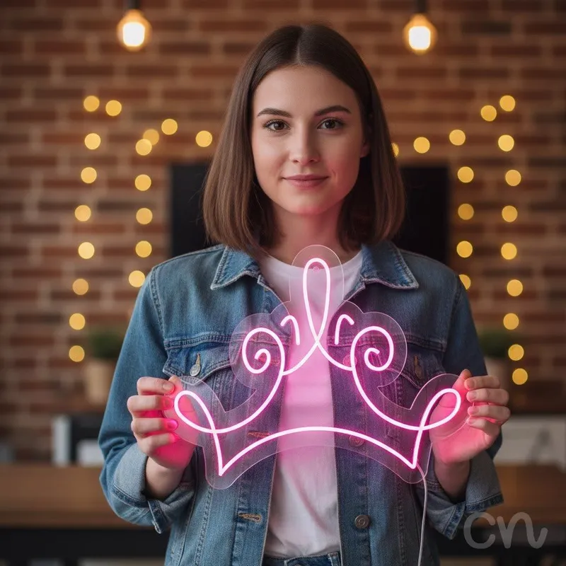 Custom Neon | Crown Design Neon Sign | 28x34 | Hot Pink