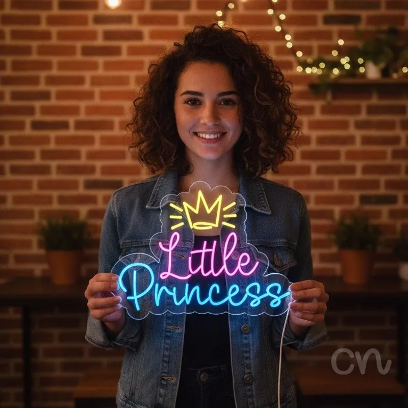 Custom Neon | Little Princess Neon Sign | 22x30 Inches | Yellow Pink Blue Colors