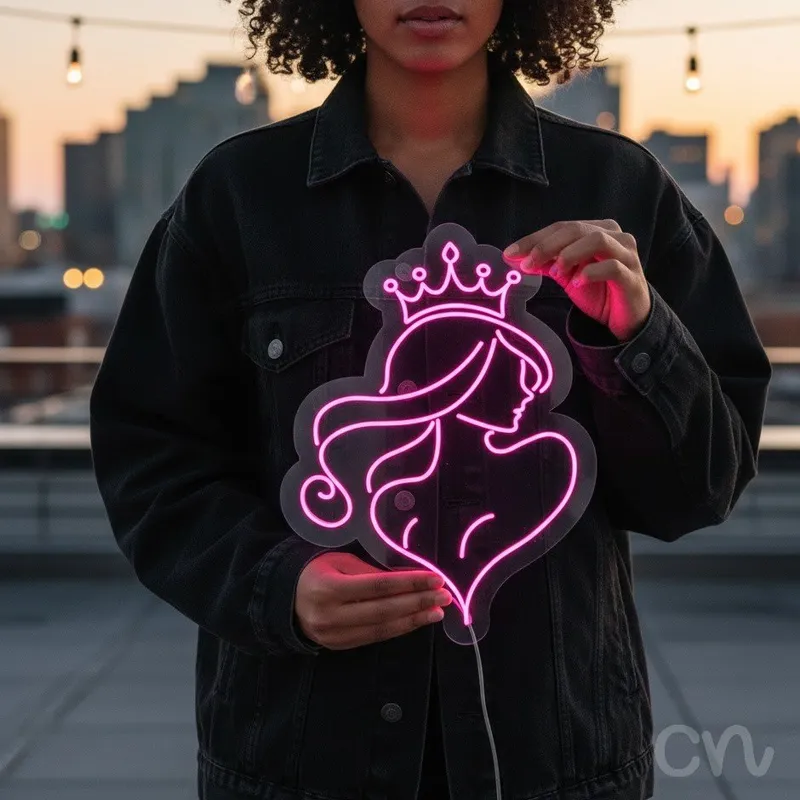 Custom Neon | Princess Silhouette Neon Sign | 36x27 | Pink Neon Sign for Bedroom Decor