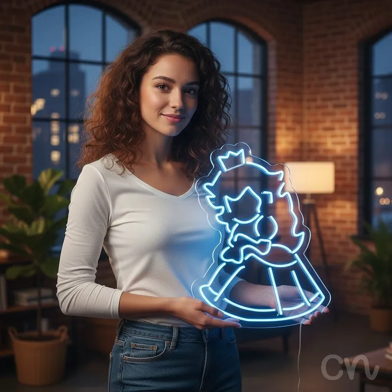 Custom Neon | Princess Design Neon Sign | 32x25 | Ice Blue Neon Sign for Bedroom Decor