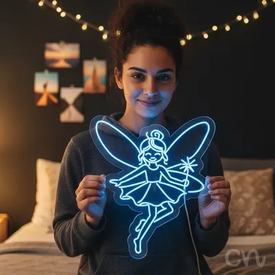 Custom Neon | Fairy Design Neon Sign | 36x32 | Ice Blue Neon Sign for Bedroom Decor
