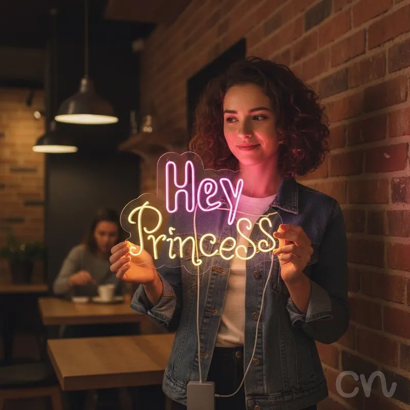 Custom Neon | Hey Princess Neon Sign | 22x30 | Pink Yellow Neon Sign for Girls Bedroom