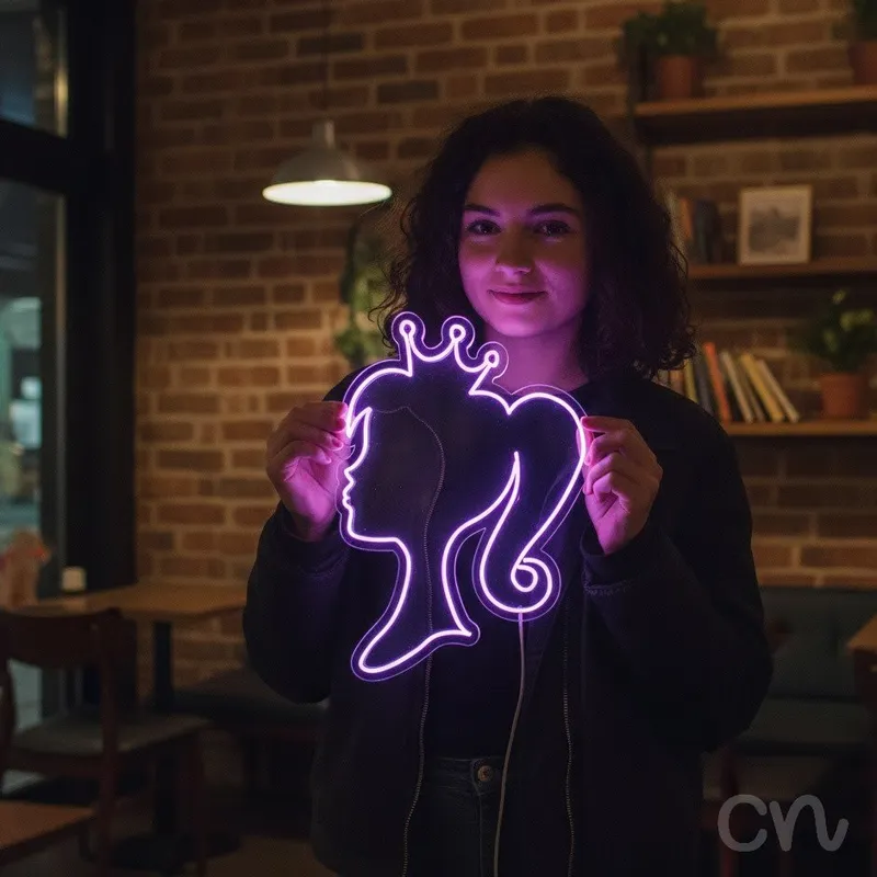 Custom Neon | Princess Silhouette Neon Sign | 36x25 | Purple Bright Neon Decor