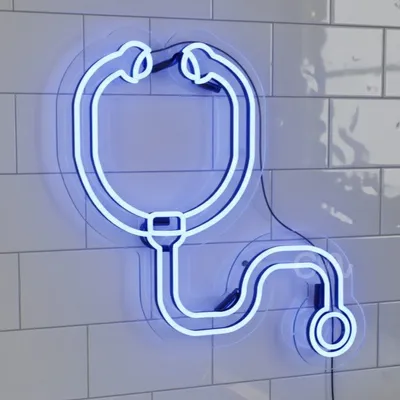 Custom Neon | Stethoscope Neon Sign with Detailed Medical-Inspired Blue LED Design | Wall Art for Clinics, Hospitals, Doctor Offices, Pharmacies, Study Rooms, and Home Decor | 21x20 | Blue
