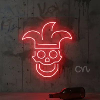 Custom Neon | Skull Jester Face Neon Sign | 24x22 | Red