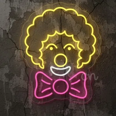 Custom Neon | Clown Face with Bowtie Neon Sign Wall Light | Fun Circus Themed LED Artwork for Kids Rooms, Bars, and Event Decorations | Bright Energy-Efficient Decorative Accent |24x19,Yellow & Pink