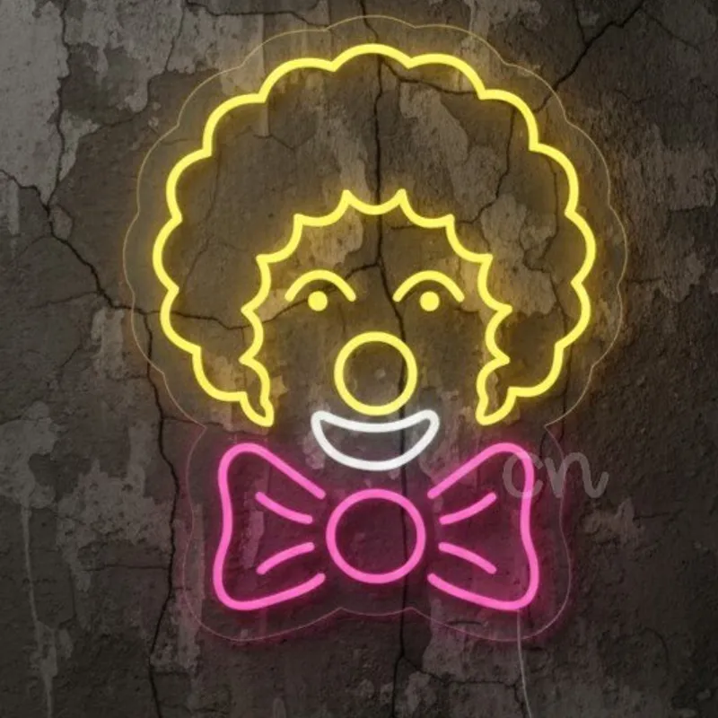 Custom Neon | Clown Face with Bowtie Neon Sign Wall Light |24x19,Yellow & Pink