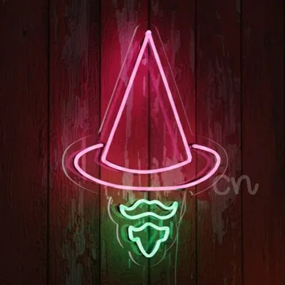 Custom Neon | Magical Wizard Hat Neon Sign with Beard | 24x17