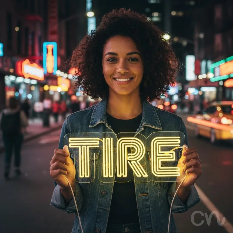 Custom Neon | Tire Neon Sign | 12x28 Inches | Yellow Light for Garage Bar Decor