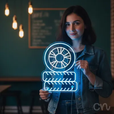 Custom Neon | Tire Stack Neon Sign | 26x20 | Ice Blue Neon Sign for Garage Man Cave