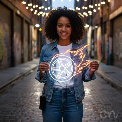 Custom Neon | Flaming Wheel Neon Sign | 22x24 Inches | Orange Neon Sign for Decor