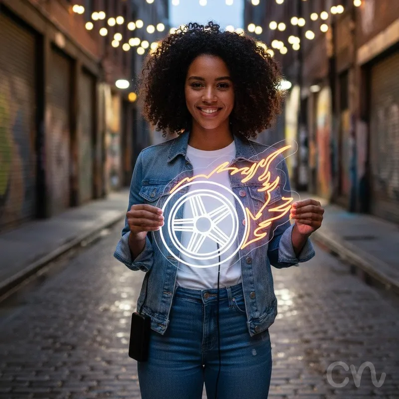 Custom Neon | Flaming Wheel Neon Sign | 22x24 Inches | Orange Neon Sign for Decor