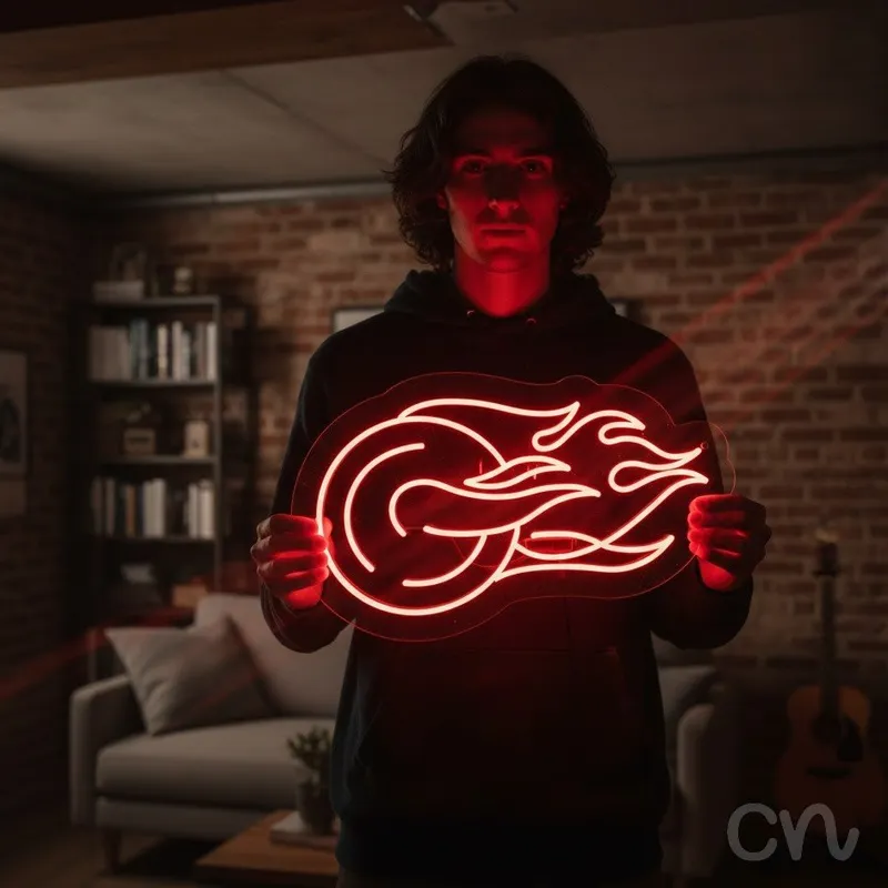 Custom Neon | Fire Wheel Neon Sign | 17x28 | Hot Pink Neon Sign for Bedroom Decor