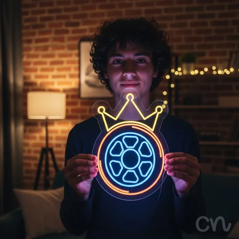 Custom Neon | Crown and Wheel Design Neon Sign | 24x16 | Yellow, Blue, Orange