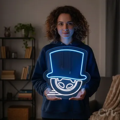 Custom Neon | Top Hat Design Neon Sign | 27x24 | Blue for Home Bar Lounge Party Style