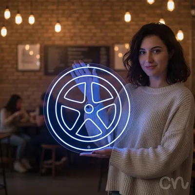 Custom Neon | Car Wheel Neon Sign | 24x24 | Blue Neon Sign for Car Lovers and Gift