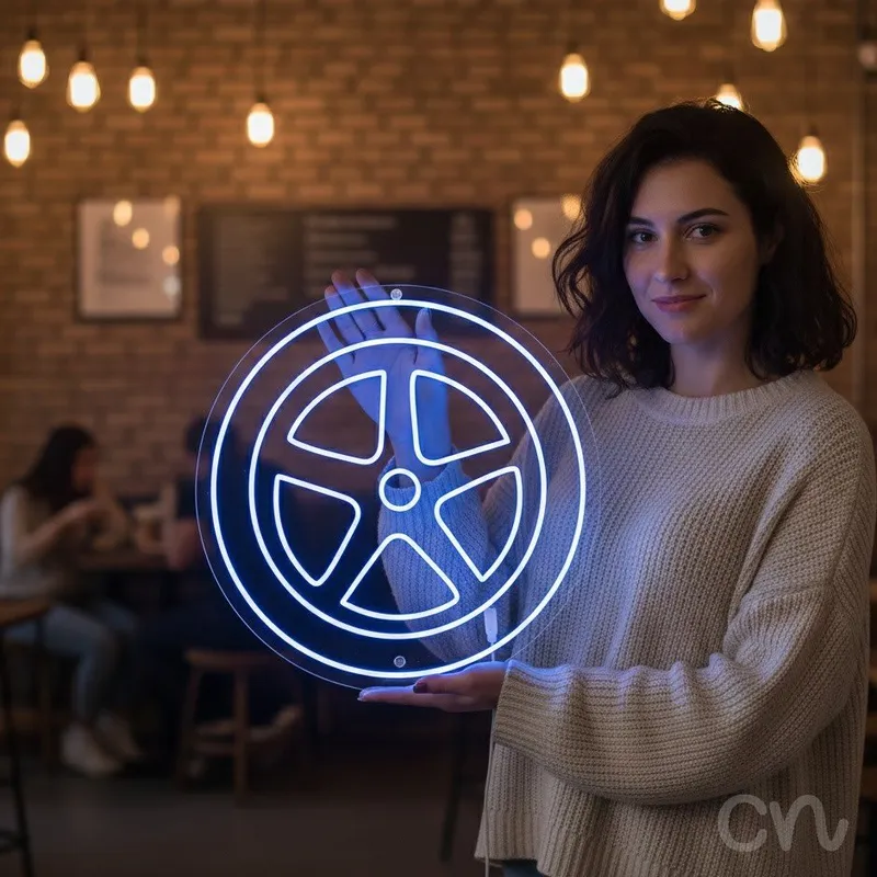 Custom Neon | Car Wheel Neon Sign | 24x24 | Blue Neon Sign for Car Lovers and Gift