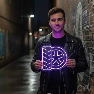 Custom Neon | Tire and Wheel Neon Sign | 26x27 | Light Purple