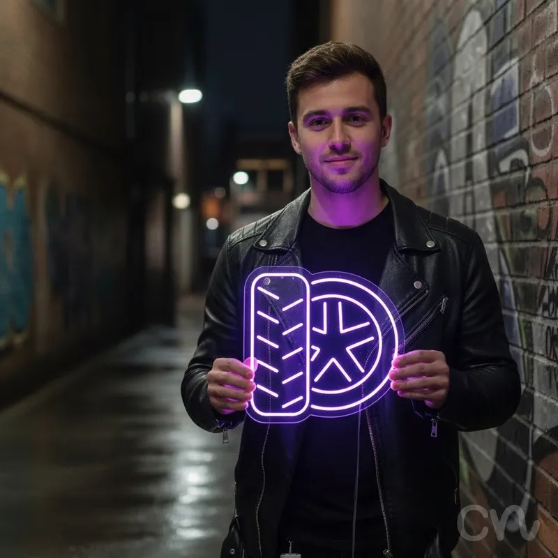 Custom Neon | Tire and Wheel Neon Sign | 26x27 | Light Purple