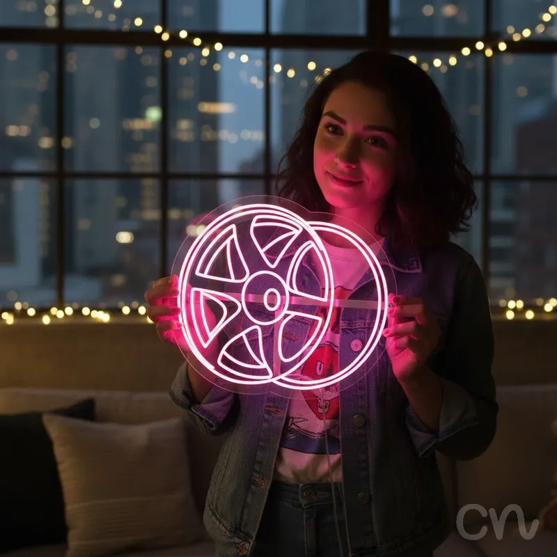 Custom Neon | Wheel Design Neon Sign | 24x27 | Hot Pink