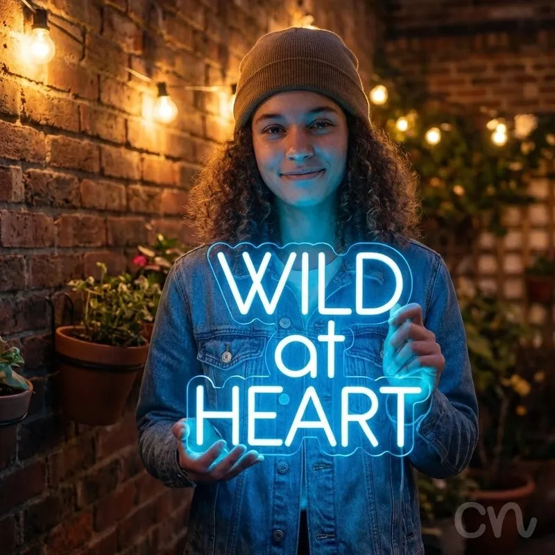 Custom Neon | Wild at Heart Neon Sign | 24x22 | Ice Blue | Bright Wall Decor