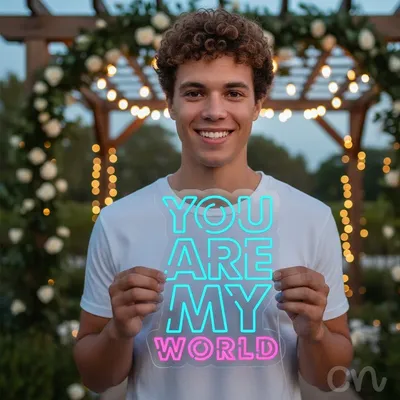Custom Neon | You Are My World Neon Sign | 19x24 | Ice Blue Hot Pink