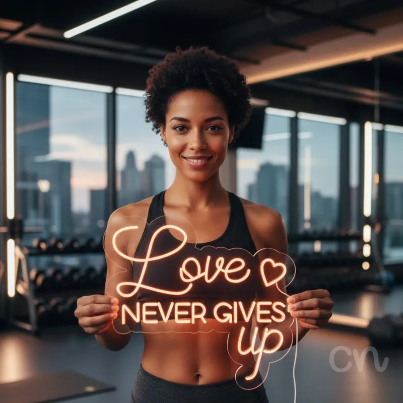 Custom Neon | Love Never Gives Up Neon Sign | 24x22 | Orange