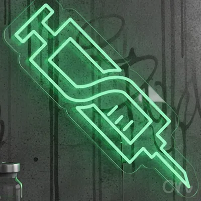 Custom Neon | Syringe Neon Sign | 22x21 | Green Light for Medical Clinics and Gifts