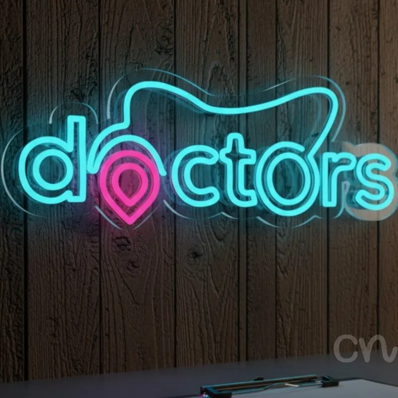 Custom Neon | Doctors Neon Sign | 9x24 | Blue and Red Neon Sign for Medical Office