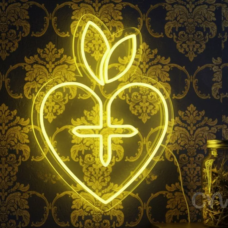 Custom Neon | Heart with Leaves Neon Sign | 20x15 | Yellow