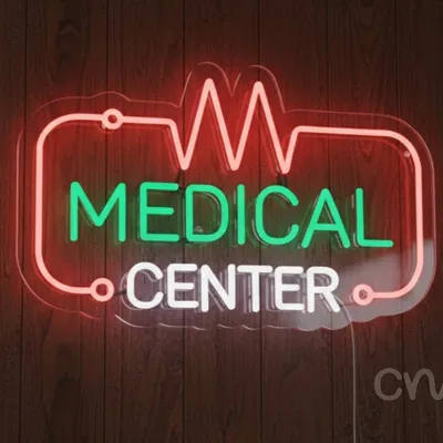 Custom Neon | Medical Center LED Neon Sign Light | 20x12 inch | Green & Red