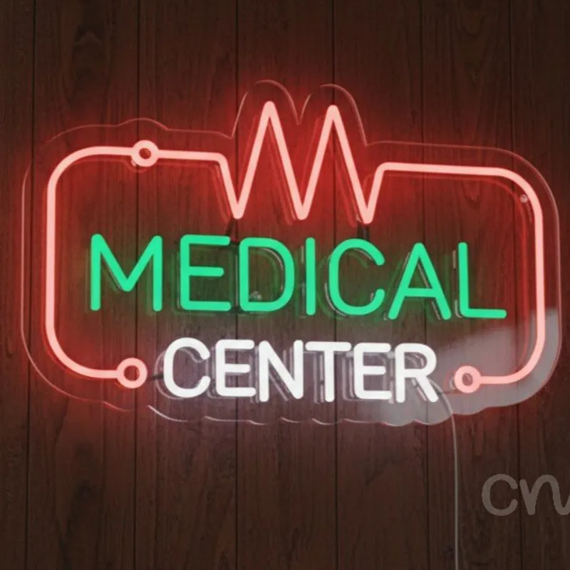 Custom Neon | Medical Center Neon Sign | 20x12 Inches | Green Red White Colors