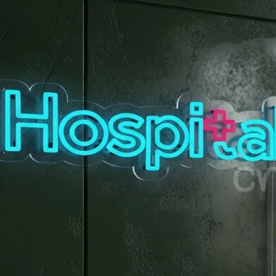 Hospital Neon Sign 7x24 Inch – Bright Blue and Red LED Neon Light for Clinics, Medical Centers, Pharmacies, and Emergency Rooms – Durable, Energy-Efficient, Eye-Catching Healthcare Wall Decor