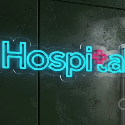 Custom Neon | Hospital Neon Sign | 7x24 | Blue and Red Neon Sign for Medical Decor