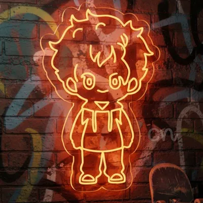 Custom Neon | Anime Chibi Neon Sign | Large 33x22 Inch | Orange