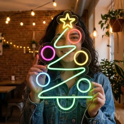 Custom Neon | Christmas Tree Neon Sign | 24x16 | Green, Red, Pink, Cyan, Yellow