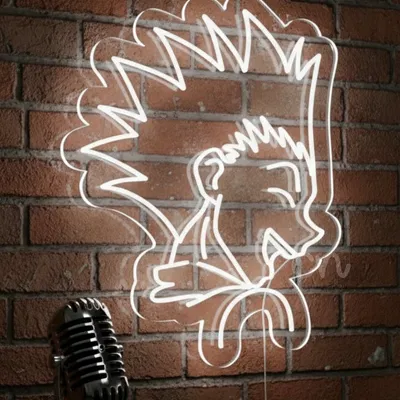 Custom Neon | White Anime Spiky Hair Face Neon Sign | 30x23 Inch