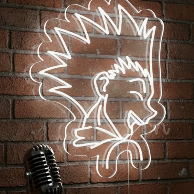 Custom Neon | White Anime Spiky Hair Face Neon Sign | 30x23 Inch