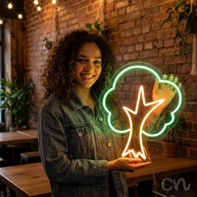 Custom Neon | Tree Shape Neon Sign | 24x20 | Green and Orange Bright Neon Sign