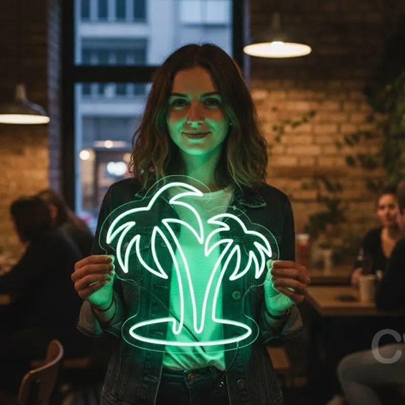 Custom Neon | Palm Trees Neon Sign | 24x24 | Neon Green for Lounge Bar Bedroom Decor