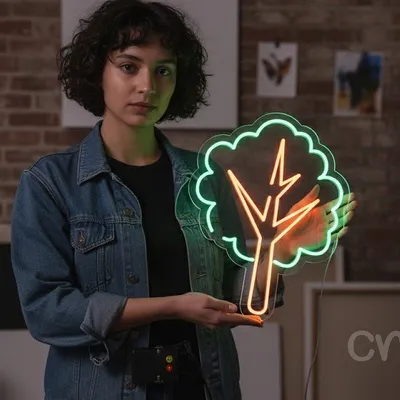 Custom Neon | Tree Design Neon Sign | 24x18 | Green and Orange Neon Sign Light