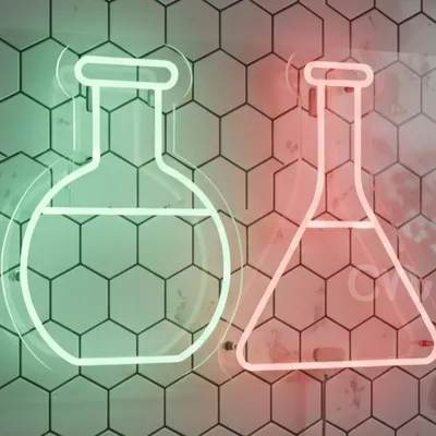Custom Neon | Dual Chemistry Flask LED Neon Sign with Round and Conical Laboratory Glassware Design for Science Lovers, Classrooms, and Modern Decor | 17x24 | Green, Pink