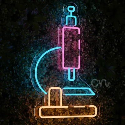Custom Neon | Microscope LED Neon Sign | 24x14 | Blue, Pink, Orange