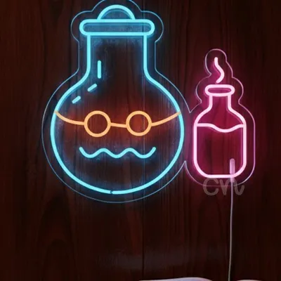 Custom Neon | Chemistry Glassware LED Neon Sign | 22x23 | Blue, Orange, Pink