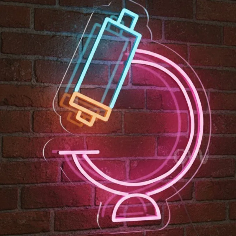 Custom Neon | Globe with Telescope LED Neon Sign | 24x18 | Pink Blue and Orange