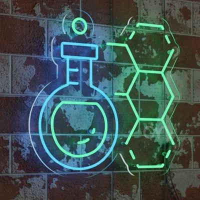 Custom Science Neon Sign | Chemistry Flask with Hexagonal Molecule LED Wall Light | Lab, Classroom & Home Decor | 24x23 in | Blue & Green Modern LED Neon | STEM Inspired Wall Art