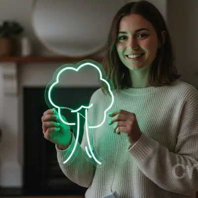 Custom Neon | Tree Design Neon Sign | 24x16 | Neon Green Lighting for Home Bar Decor