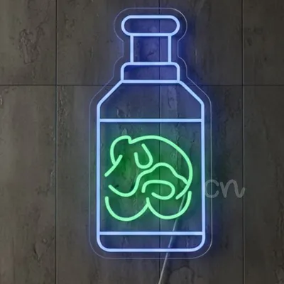 Custom Neon | Bottle with Brain LED Neon Sign | 24x12 in | Blue and Green