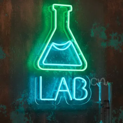Custom Neon | LAB Flask Neon Sign with Text | 24x14 in | Green and Blue