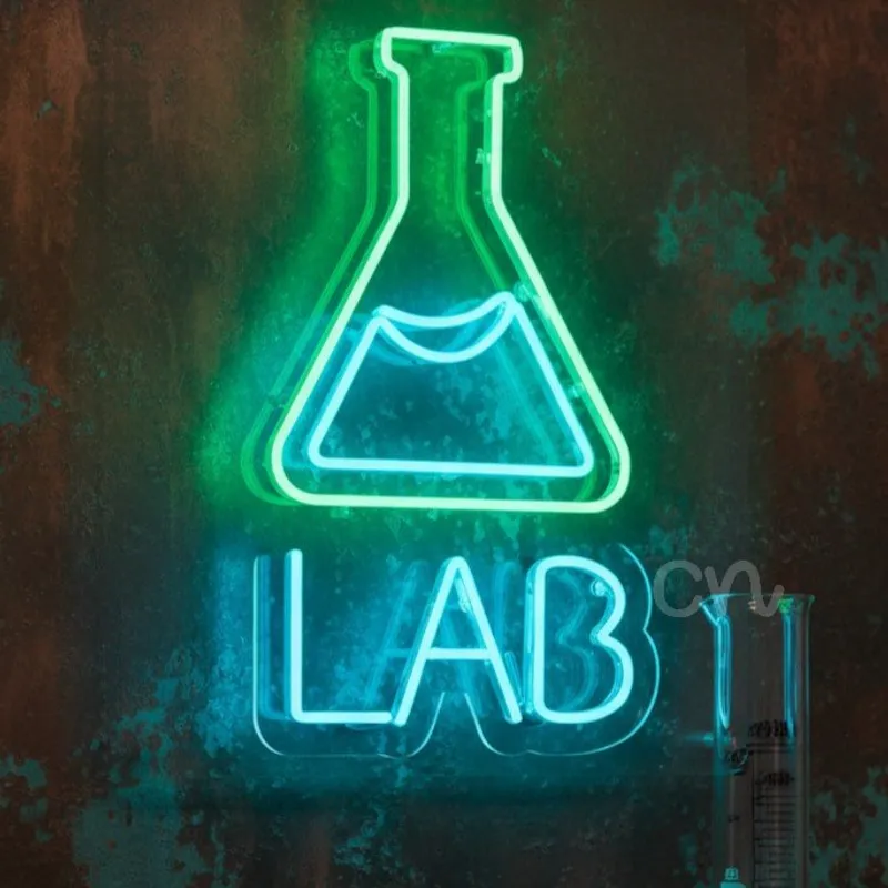 Custom Neon | LAB Flask Neon Sign with Text | 24x14 in | Green and Blue